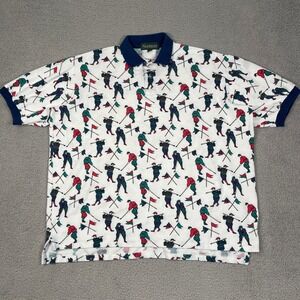 Vintage Southport Polo Shirt Mens‎ XL White Scottish Golfers Print